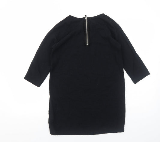 Topshop Womens Black Polyester A-Line Size 8 Round Neck Zip