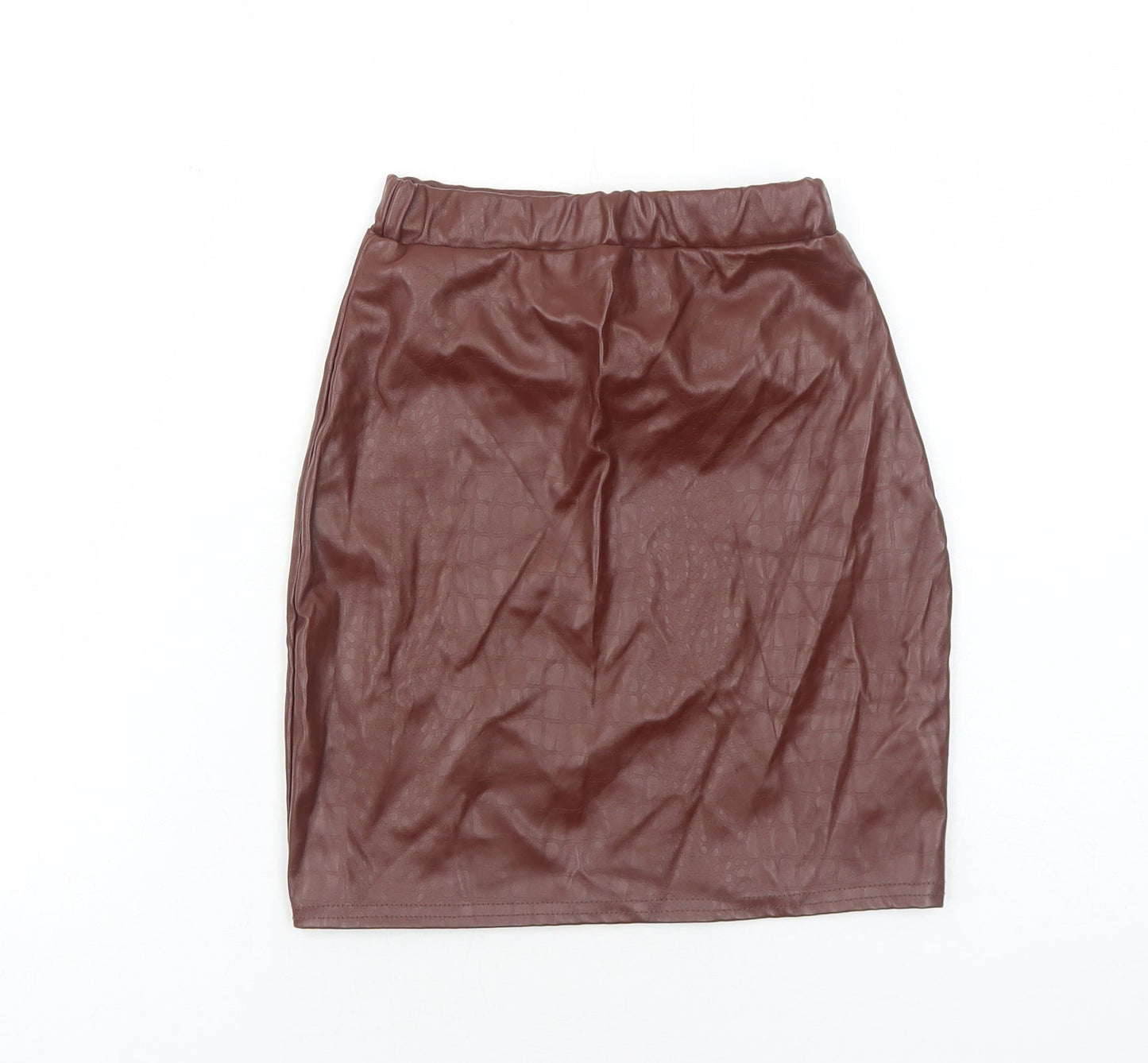 Missy Empire Womens Brown Polyurethane Mini Skirt Size 4 - Faux Leather