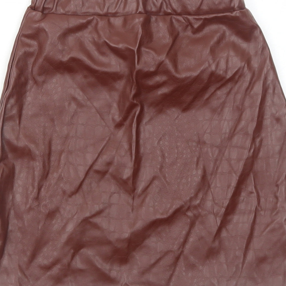 Missy Empire Womens Brown Polyurethane Mini Skirt Size 4 - Faux Leather