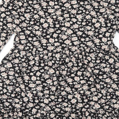 New Look Womens Black Floral Polyester Fit & Flare Size 14 Round Neck Pullover