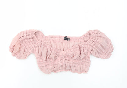 Womens UK Size 6 PRETTYLITTLETHING Pink Cropped Blouse