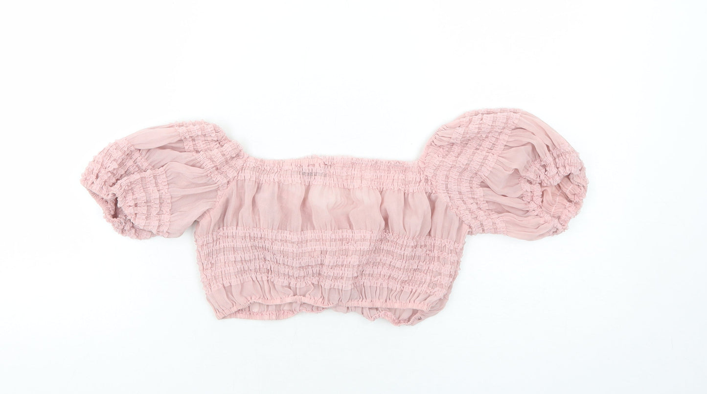 Womens UK Size 6 PRETTYLITTLETHING Pink Cropped Blouse