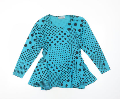 Young Era Womens Blue Polka Dot Polyester Basic Blouse Size M Scoop Neck