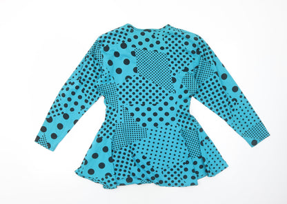 Young Era Womens Blue Polka Dot Polyester Basic Blouse Size M Scoop Neck