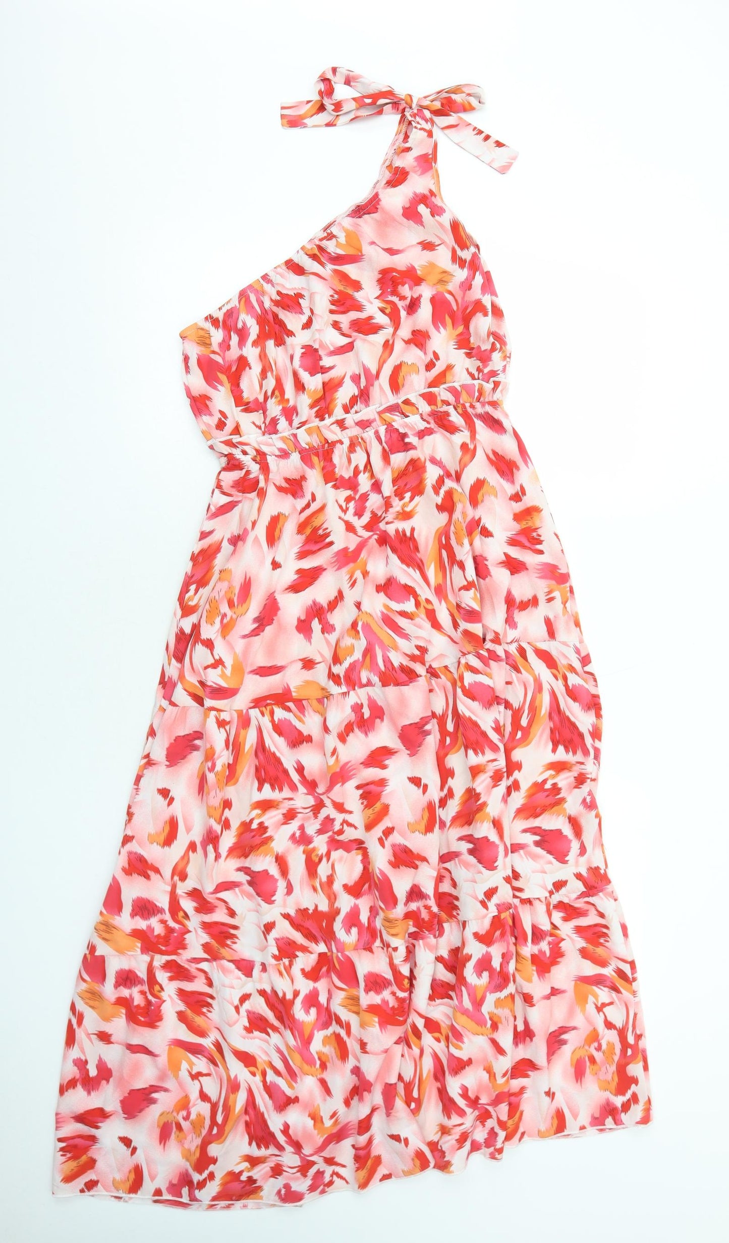 SheIn Womens Red Geometric Polyester Trapeze & Swing Size S One Shoulder Pullover