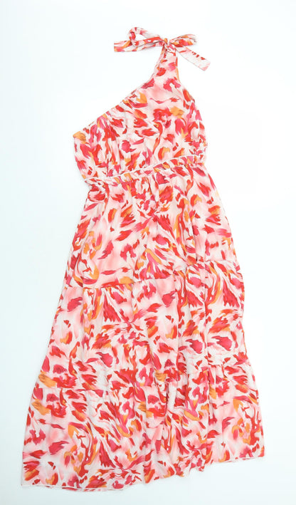 SheIn Womens Red Geometric Polyester Trapeze & Swing Size S One Shoulder Pullover