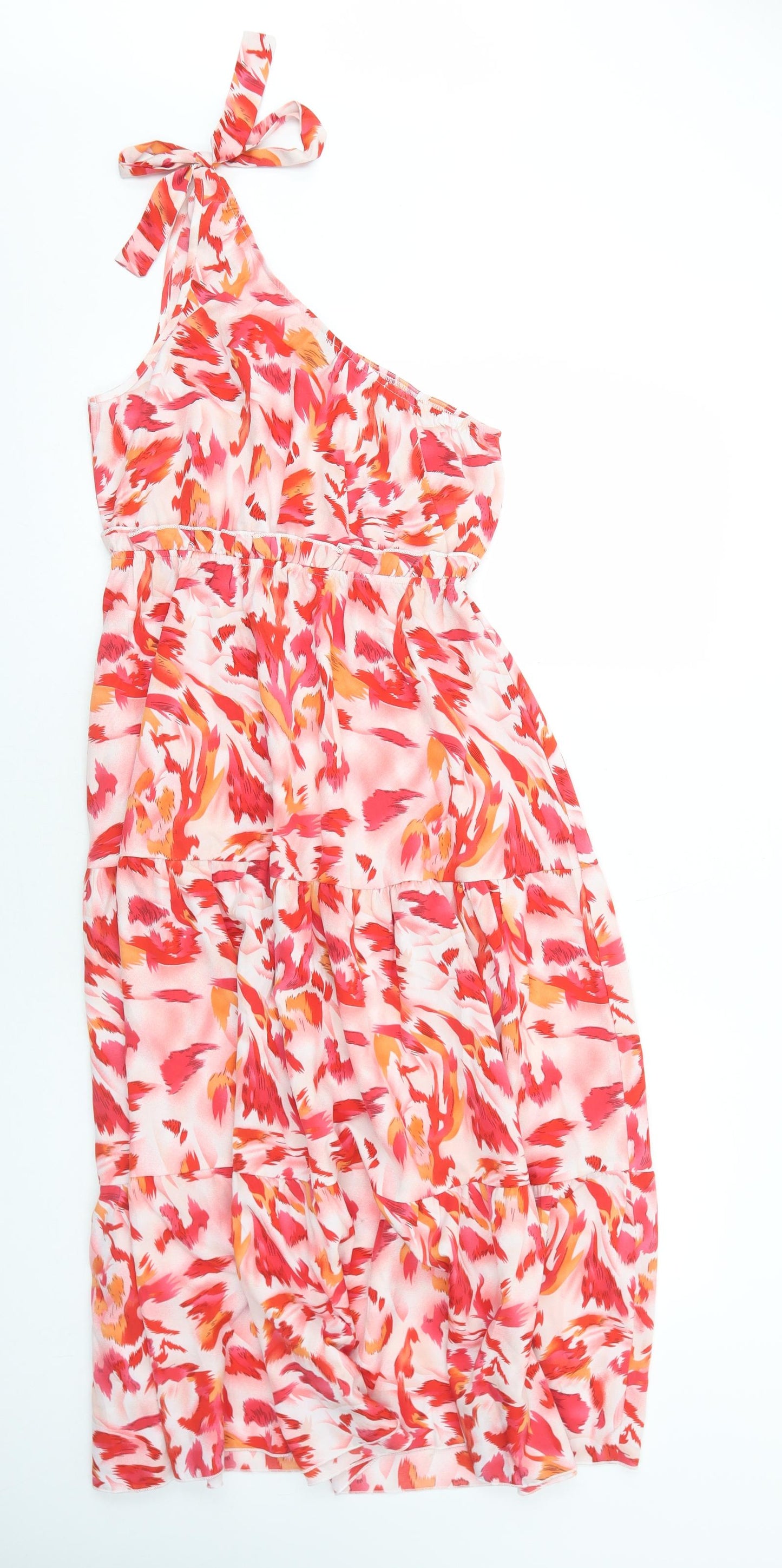 SheIn Womens Red Geometric Polyester Trapeze & Swing Size S One Shoulder Pullover