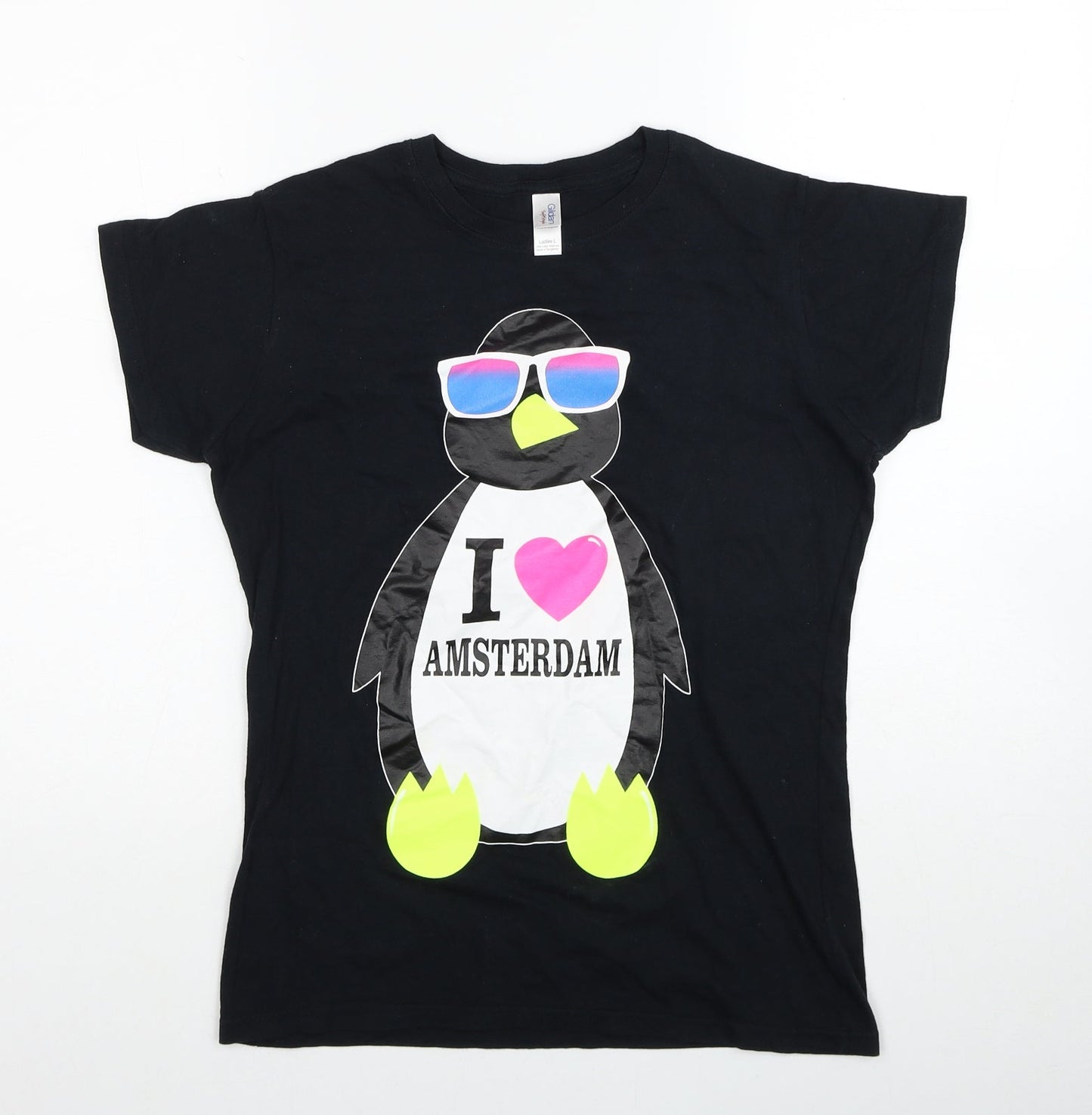 Womens UK Size L Gildan Black Basic T-Shirt