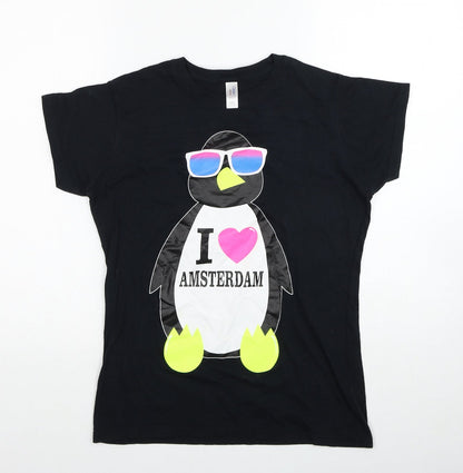 Womens UK Size L Gildan Black Basic T-Shirt