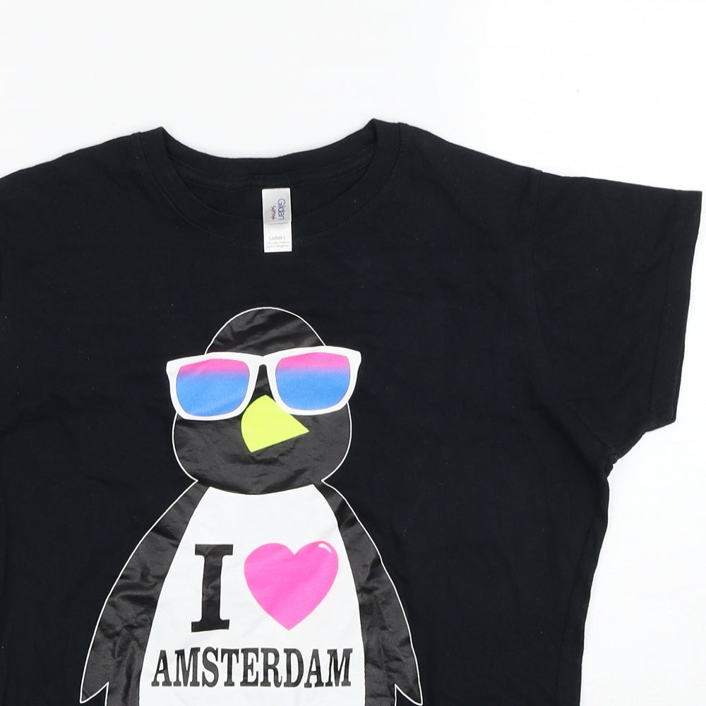 Womens UK Size L Gildan Black Basic T-Shirt