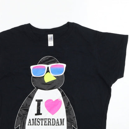 Womens UK Size L Gildan Black Basic T-Shirt