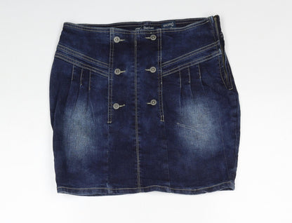 Facinate Womens Blue Cotton A-Line Skirt Size L Zip