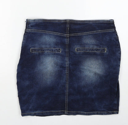 Facinate Womens Blue Cotton A-Line Skirt Size L Zip