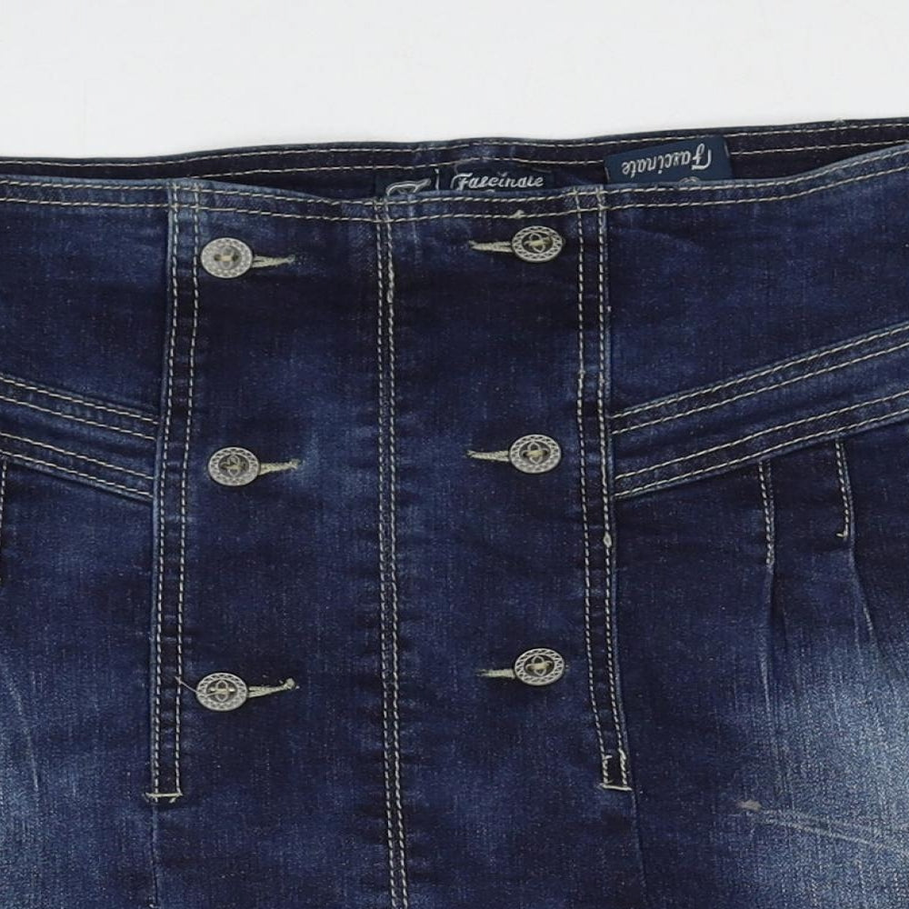 Facinate Womens Blue Cotton A-Line Skirt Size L Zip