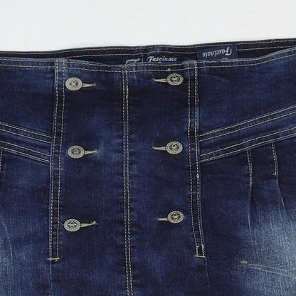 Facinate Womens Blue Cotton A-Line Skirt Size L Zip
