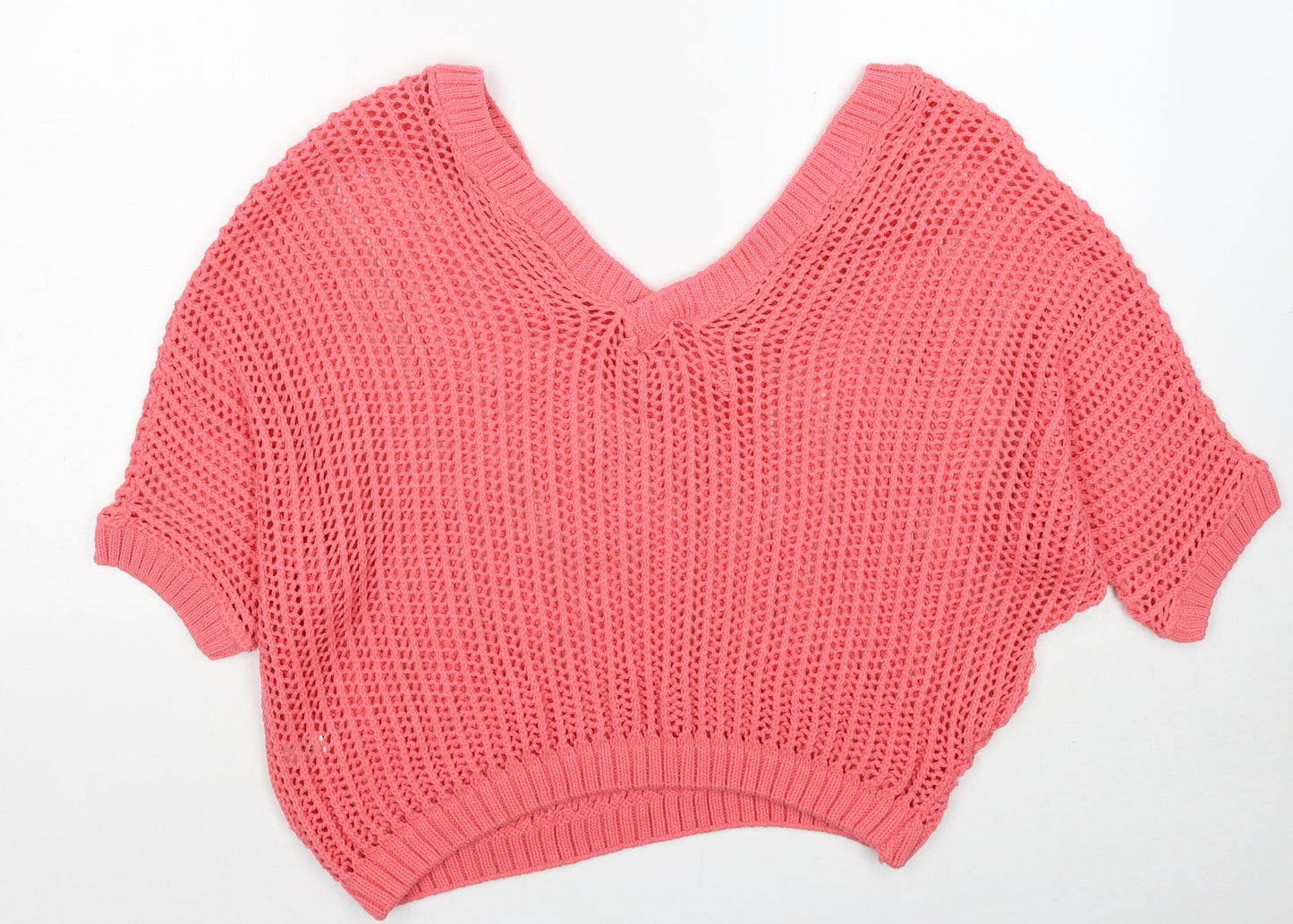 Jealous Womens Pink V-Neck Acrylic Pullover Jumper Size M - Size M-L