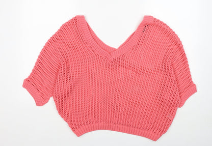 Jealous Womens Pink V-Neck Acrylic Pullover Jumper Size M - Size M-L