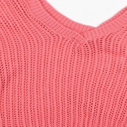 Jealous Womens Pink V-Neck Acrylic Pullover Jumper Size M - Size M-L