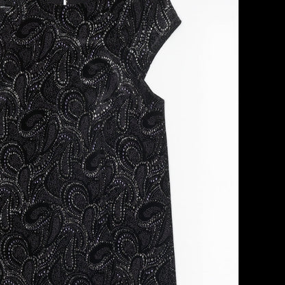 River Island Womens Black Geometric Polyester Shift Size 8 Round Neck Button