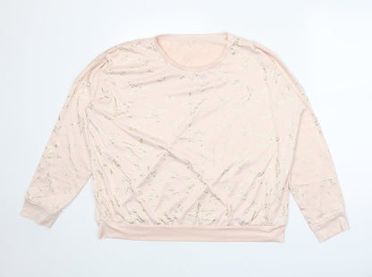 Nutmeg Womens Pink Scoop Neck Geometric Polyester Pullover Jumper Size 12 - Stars