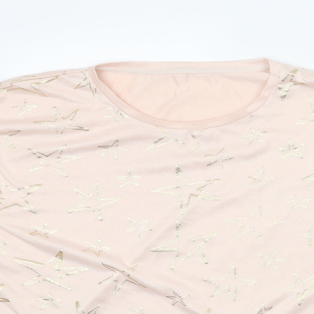 Nutmeg Womens Pink Scoop Neck Geometric Polyester Pullover Jumper Size 12 - Stars