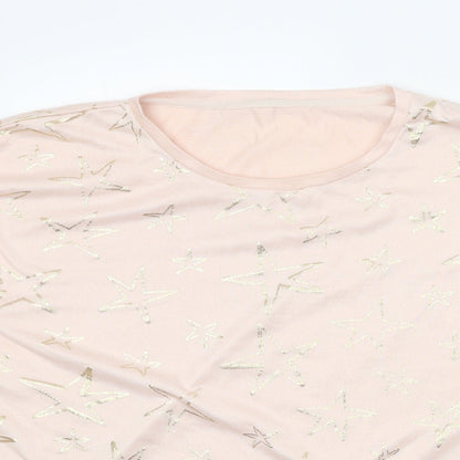 Nutmeg Womens Pink Scoop Neck Geometric Polyester Pullover Jumper Size 12 - Stars