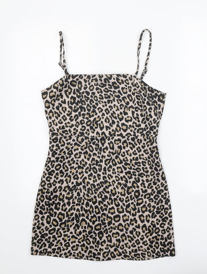 Preworn Womens Beige Animal Print Viscose Mini One Size Square Neck Zip