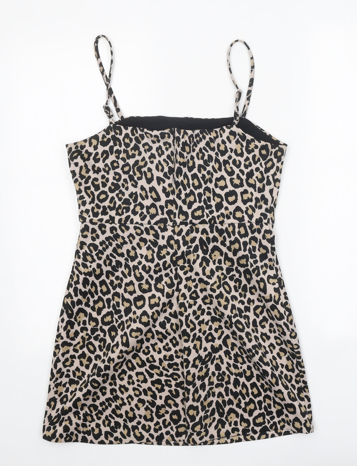 Preworn Womens Beige Animal Print Viscose Mini One Size Square Neck Zip