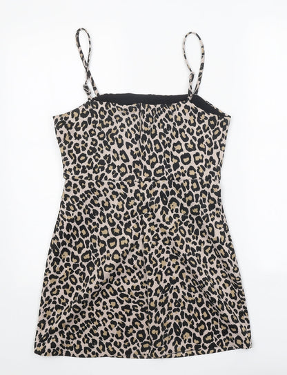 Preworn Womens Beige Animal Print Viscose Mini One Size Square Neck Zip