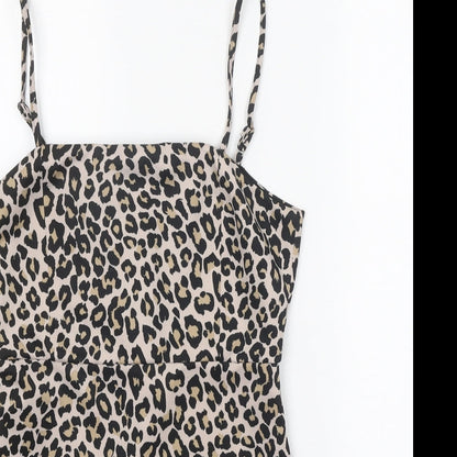 Preworn Womens Beige Animal Print Viscose Mini One Size Square Neck Zip