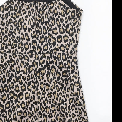 Preworn Womens Beige Animal Print Viscose Mini One Size Square Neck Zip