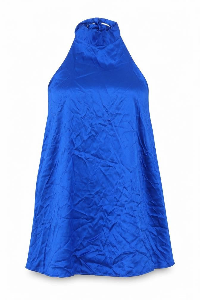 Zara Womens Blue Viscose Trapeze & Swing Size S Halter Button