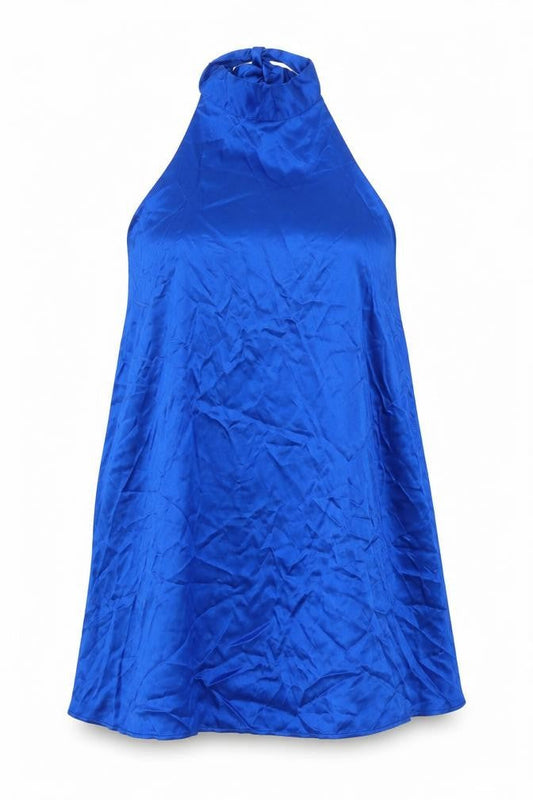 Zara Womens Blue Viscose Trapeze & Swing Size S Halter Button
