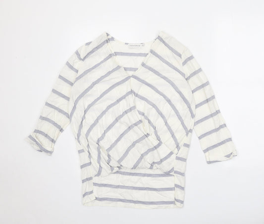 Paraphrase Womens White Striped Viscose Basic Blouse Size 10 V-Neck