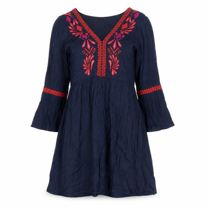 VILA Womens Blue Geometric Polyester A-Line Size 6 V-Neck Pullover
