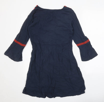 VILA Womens Blue Geometric Polyester A-Line Size 6 V-Neck Pullover
