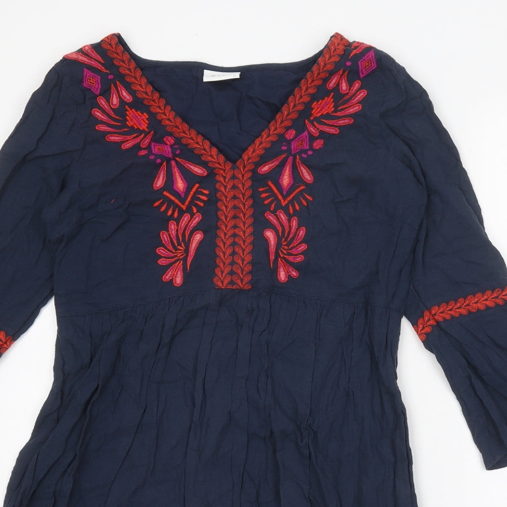 VILA Womens Blue Geometric Polyester A-Line Size 6 V-Neck Pullover