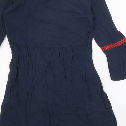 VILA Womens Blue Geometric Polyester A-Line Size 6 V-Neck Pullover