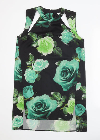 Shakuhachi Womens Black Floral Polyester A-Line Size 10 Round Neck Button
