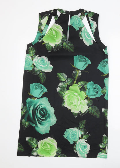 Shakuhachi Womens Black Floral Polyester A-Line Size 10 Round Neck Button