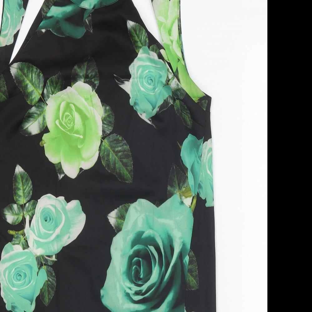 Shakuhachi Womens Black Floral Polyester A-Line Size 10 Round Neck Button