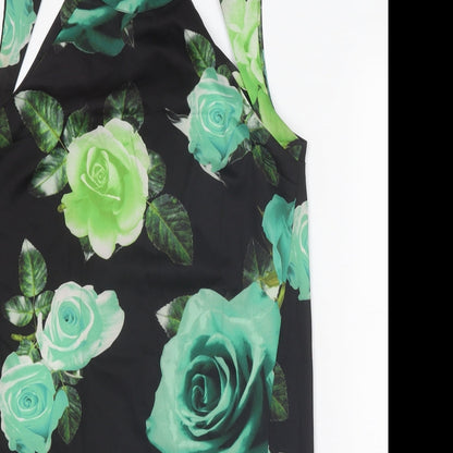 Shakuhachi Womens Black Floral Polyester A-Line Size 10 Round Neck Button