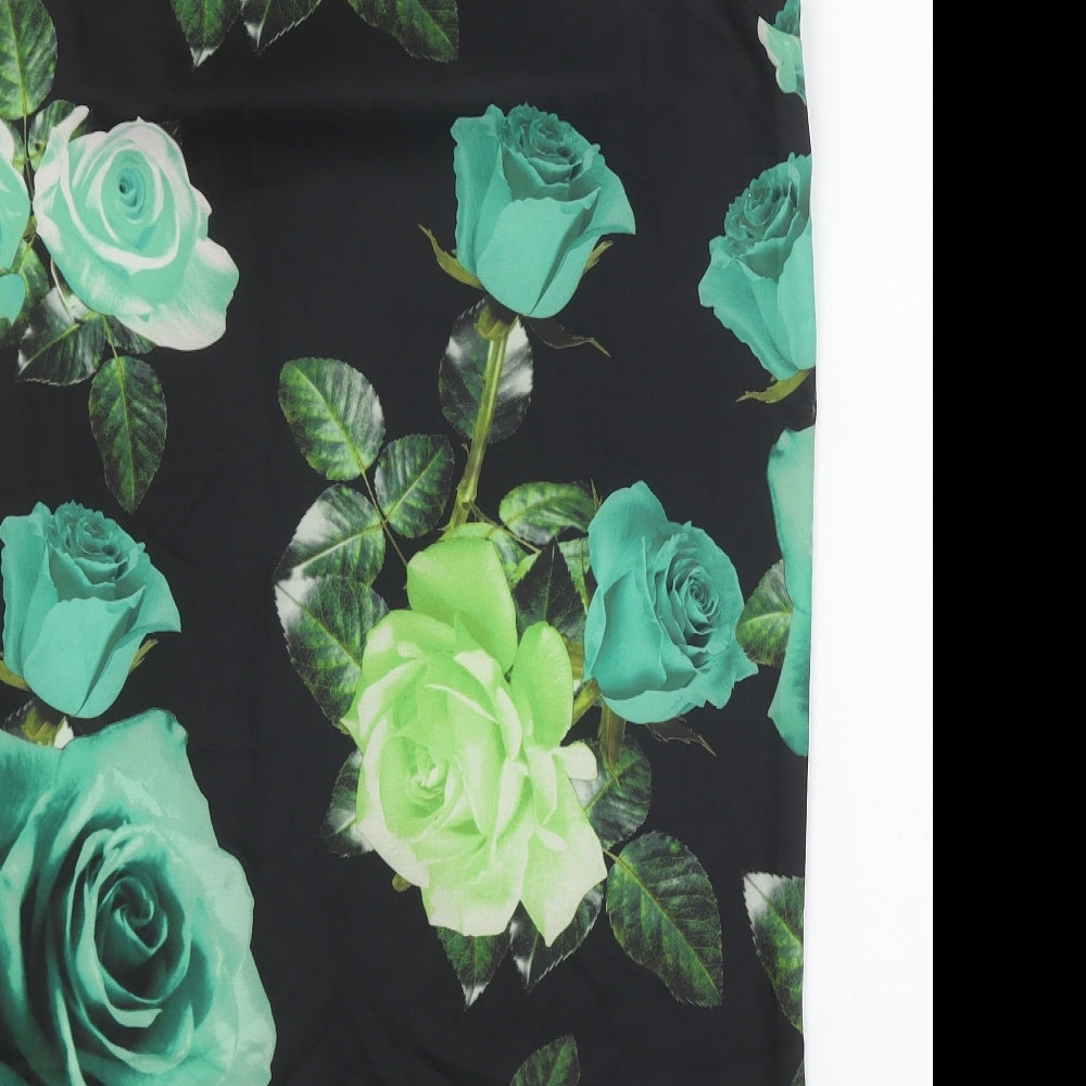 Shakuhachi Womens Black Floral Polyester A-Line Size 10 Round Neck Button