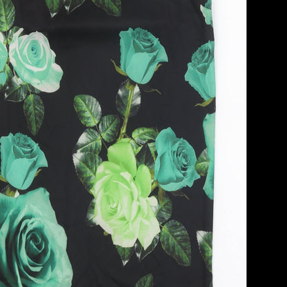 Shakuhachi Womens Black Floral Polyester A-Line Size 10 Round Neck Button