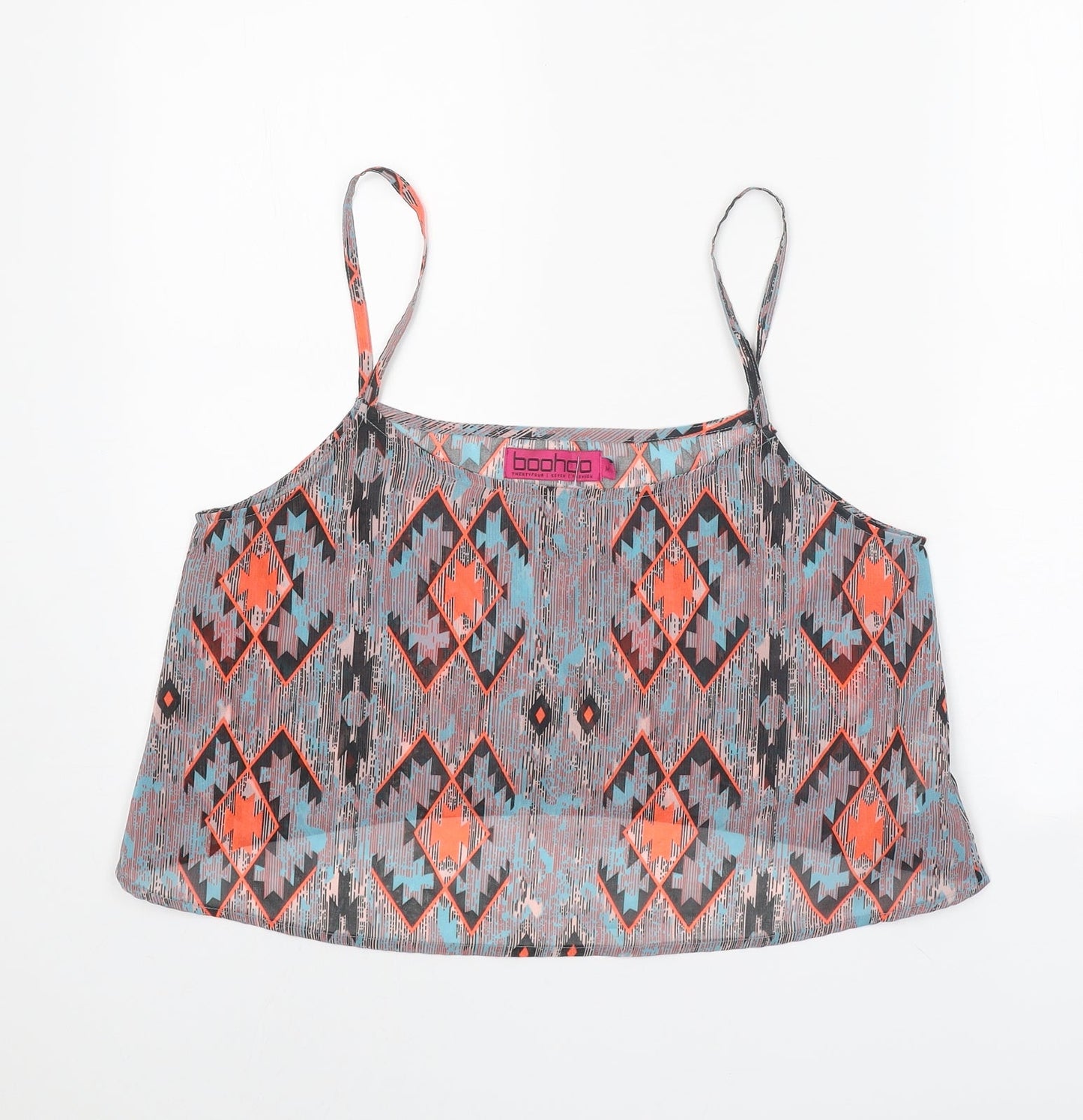 Boohoo Womens Grey Geometric Polyester Camisole Tank Size M Scoop Neck - Cropped