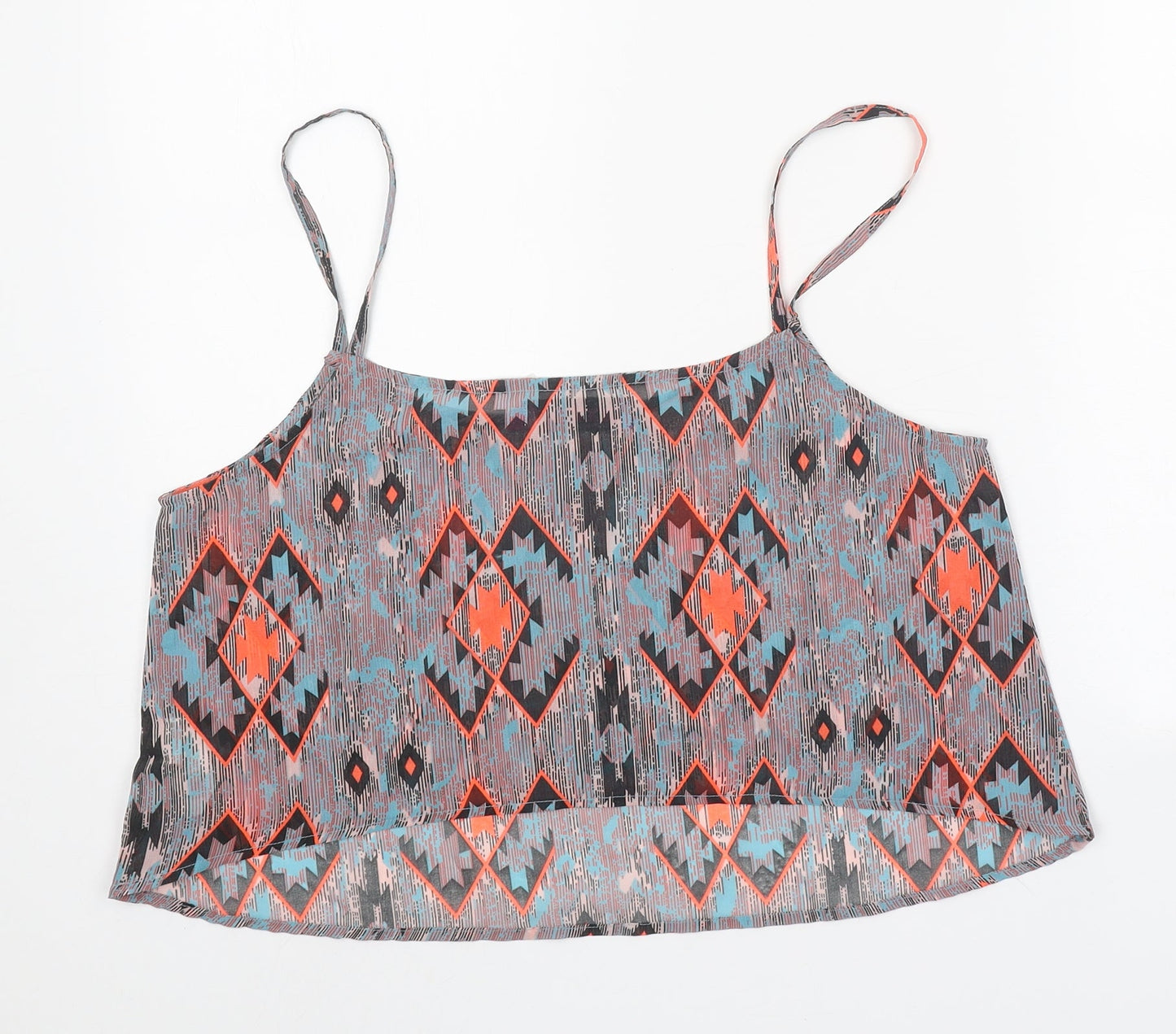 Boohoo Womens Grey Geometric Polyester Camisole Tank Size M Scoop Neck - Cropped