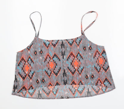 Boohoo Womens Grey Geometric Polyester Camisole Tank Size M Scoop Neck - Cropped