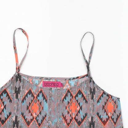 Boohoo Womens Grey Geometric Polyester Camisole Tank Size M Scoop Neck - Cropped