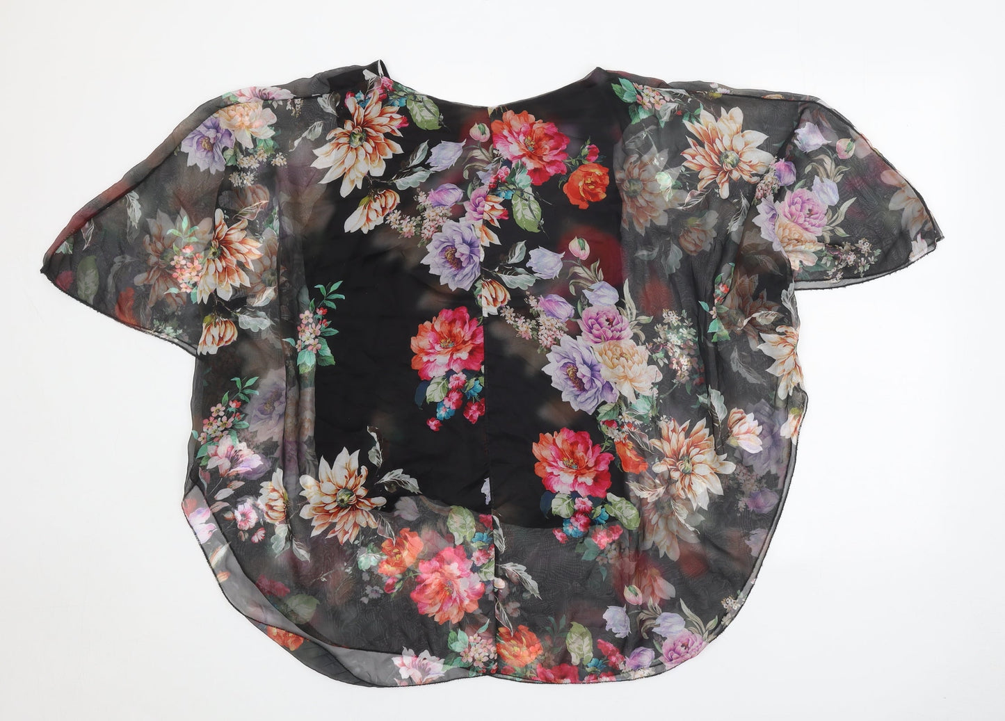 Made in Italy Womens Black Floral Polyester Basic Blouse Size 8 Scoop Neck - Overlay