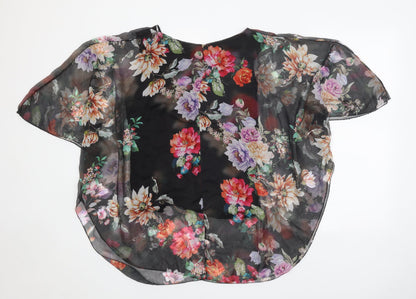 Made in Italy Womens Black Floral Polyester Basic Blouse Size 8 Scoop Neck - Overlay